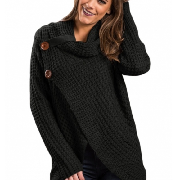 WRAP FRONT COWL NECK KNIT CARDIGAN SWEATER - Picture 2 of 4